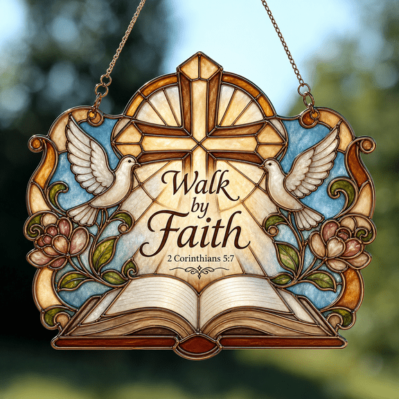 Christian Faith Suncatcher Acrylic Walk by Faith Window Hanging Gift