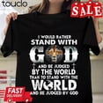 thumbnail image 1 of Christian Faith T-Shirt I Would Rather Stand With God Lion of Judah Graphic Tee Inspirational Religious Quote Unisex Adult Apparel Retro Black Cotton Top, 1 of 6
