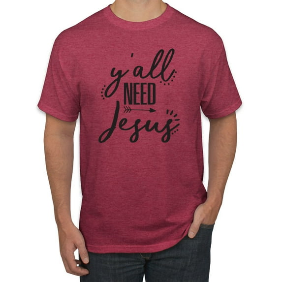Christian Faith Y'all Need Jesus Inspirational/Christian Men's Graphic T-Shirt, Vintage Heather Red, 2XL