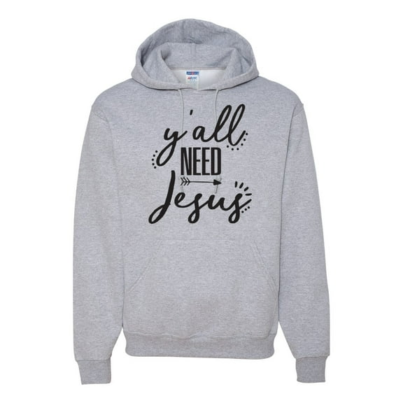 Christian Faith Y'all Need Jesus Inspirational/Christian Unisex Graphic Hoodie Sweatshirt, Heather Grey, Medium