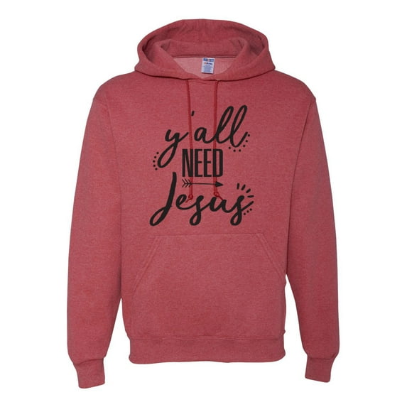 Christian Faith Y'all Need Jesus Inspirational/Christian Unisex Graphic Hoodie Sweatshirt, Vintage Heather Red, X-Large
