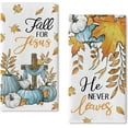 thumbnail image 1 of Christian Fall for Jesus Kitchen Dish Towels Set of 2, Autumn Religious Cross Teal Pumpkin Hand Towels Drying Baking Cooking Cloth, Maple Leaves Farmhouse Home Kitchen Decor 18 x 26 Inch, 1 of 6
