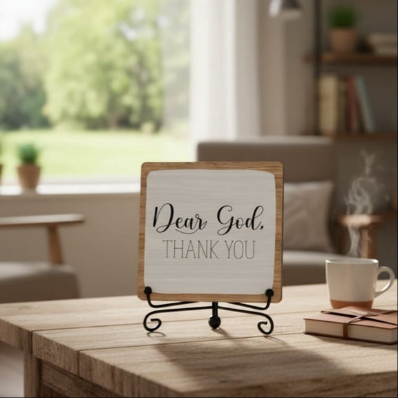 Christian Farmhouse Wood Table Sign, Rustic Home Decor Accents, Shelf Decor for Living Room, Kitchen, Office, Coffee Bar, Entryway, Mantle, Bookshelf