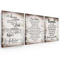 Christian Our Father The Lords Prayer Wall-Art Decor Set of 3, Religious Inspirational Quotes Bible Verse Scripture Print Framed Canvas Painting Christian Prayer Room Office Church Decor