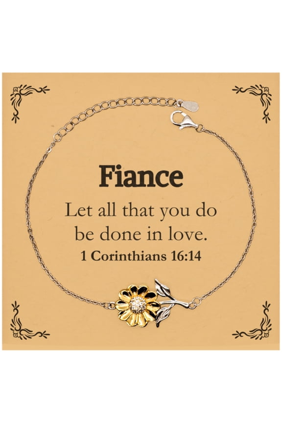 Christian Fiance Gifts, Let all that you do be done in love, Bible Verse Scripture Sunflower Bracelet, Baptism Confirmation Gifts for Fiance