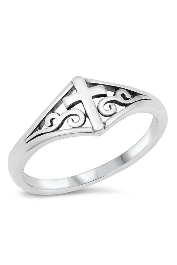Christian Filigree Swirl Cross Ring .925 Sterling Silver Band Jewelry Female Male Unisex Size 10