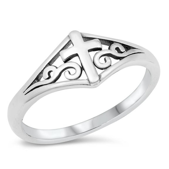 Christian Filigree Swirl Cross Ring .925 Sterling Silver Band Jewelry Female Male Unisex Size 10