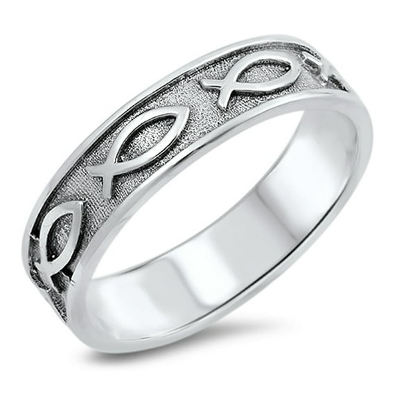 Christian Fish Ichthus Eternity Love Ring .925 Sterling Silver Band Jewelry Female Male Size 7