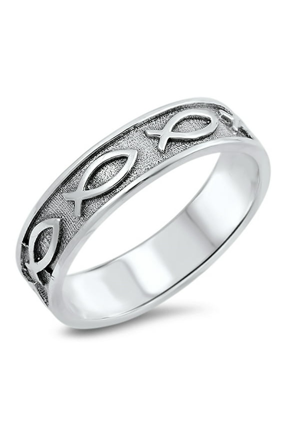 Christian Fish Ichthus Eternity Love Ring .925 Sterling Silver Band Jewelry Female Male Size 9