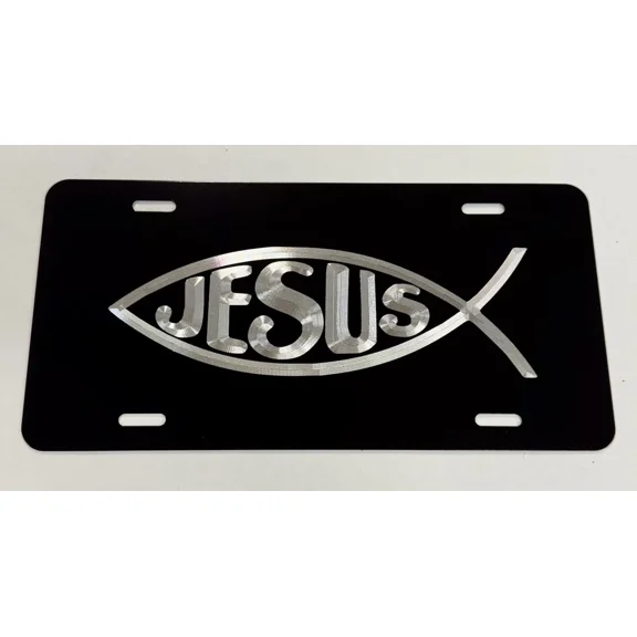 Christian Fish Jesus Car Tag Diamond Etched Engraved Vanity License Plate Gift