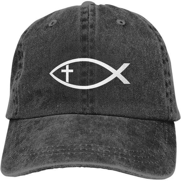 Christian Fish Symbol Jesus Fish Baseball Cap Vintage Washed Distressed Hat Adjustable Dad Hat