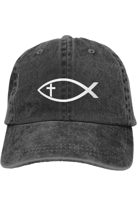 Christian Fish Symbol Jesus Fish Baseball Cap Vintage Washed Distressed Hat Adjustable Dad Hat