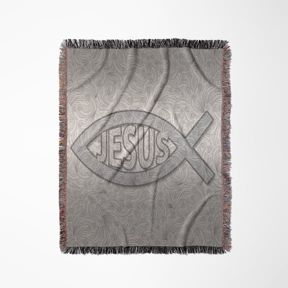 Christian Fish Symbol Jesus Silver Hues For Religious Faith, Woven Blanket