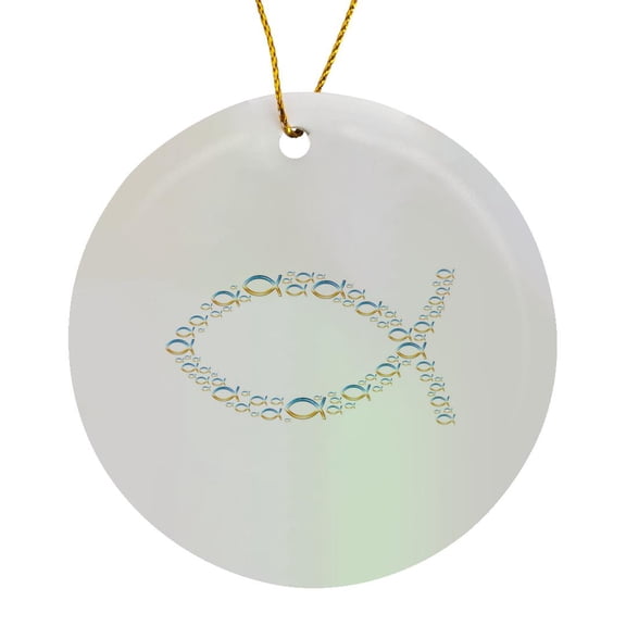 3drose, Christian Fish Symbol (unique Pattern – Chrome), Circle Porcelain Ornament