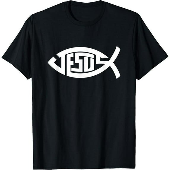 Cotton Christian Fishing Graphic Tee Vintage Jesus Christ Faith Design Religious Inspirational T-Shirt Black S-5XL