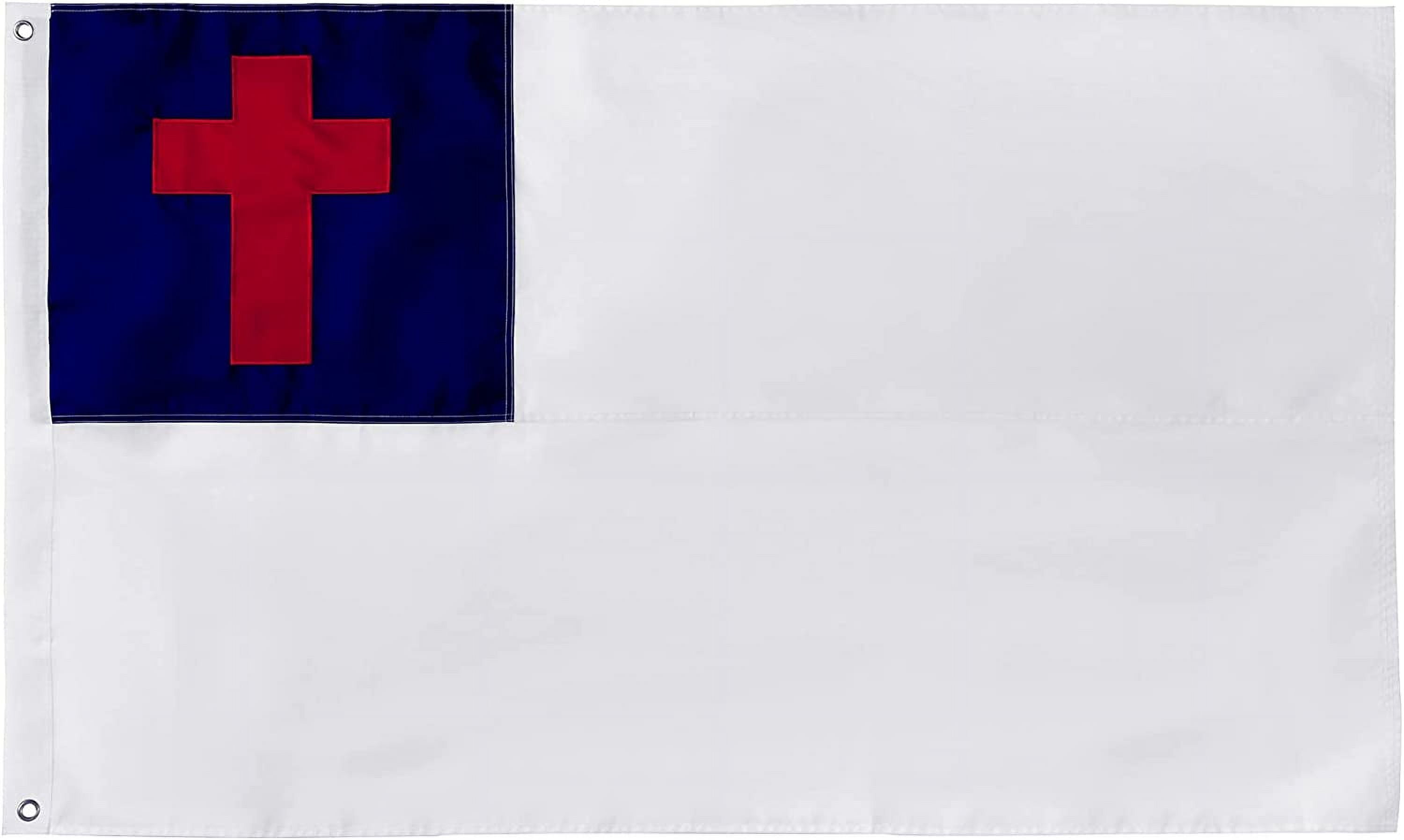 TOPFLAGS Christian Flag 3' by 5' foot Double Sided Embroidered 300D Oxford Nylon – Indoor/Outdoor, Brass Grommets, Durable for All Weather - Religious Flags 3x5 Feet (Sewn Cross)
