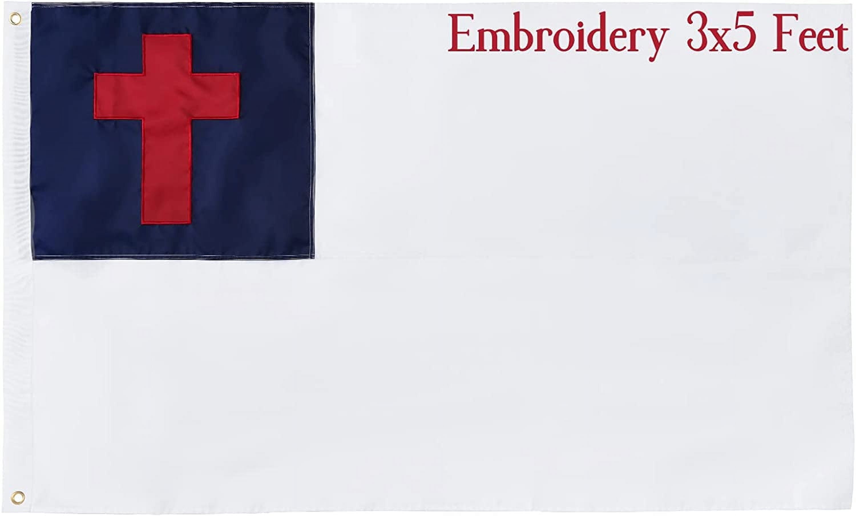 Christian Flag 3x5 ft Double Sided Embroidered–Indoor/Outdoor,Brass Grommets,Durable for All Weather-Religious Flags 3x5 Feet (Sewn Cross) Perfect for Church