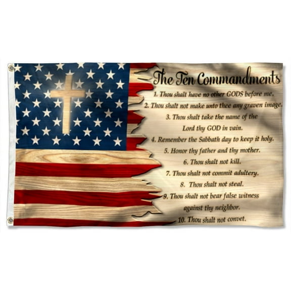 Christian Flag 3x5Feet Gods Ten Commandments American Grommet Flag Banner with 2 Brass Grommets