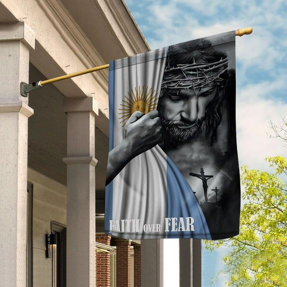 Christian Flags,Faith Over Fear Flag Christian Argentine Argentina With Jesus for Outside House Flag (29.5x39.5) Double Sided-USA Flags Premium Polyester-Decorative Indoor Outdoor Flag