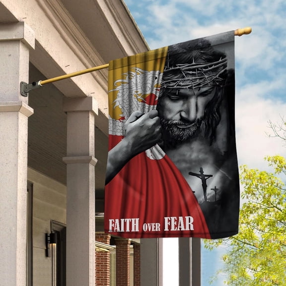 Christian Flags,Faith Over Fear Flag Christian Bhutanese Bhutan With Jesus for Outside House Flag, Double-Sided Decorative Outdoor Flag, Patriotic Polyester Yard Flag 29.5 x 39.5 in