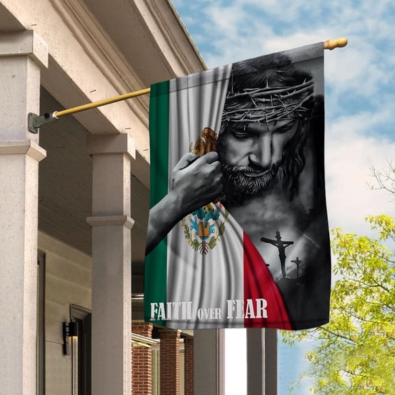 Christian Flags,Faith Over Fear Flag Christian Canadian With Jesus for Outside House Flag, Double-Sided Decorative Outdoor Flag, Patriotic Polyester Yard Flag 29.5 x 39.5 in