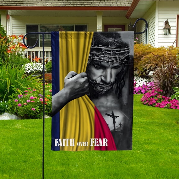 Christian Flags,Faith Over Fear Flag Christian Chadian Chad With Jesus for Outside Garden Flag (11.5x17.5) Double Sided-USA Flags Premium Polyester-Decorative Indoor Outdoor Flag