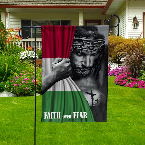 Christian Flags,Faith Over Fear Flag Christian Hungarian Hungary With Jesus for Outside Garden Flag (11.5x17.5) Double Sided-USA Flags Premium Polyester-Decorative Indoor Outdoor Flag
