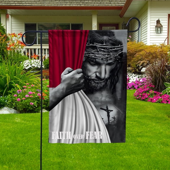 Christian Flags,Faith Over Fear Flag Christian Indonesian Indonesia With Jesus for Outside Garden Flag (11.5x17.5) Double Sided-USA Flags Premium Polyester-Decorative Indoor Outdoor Flag