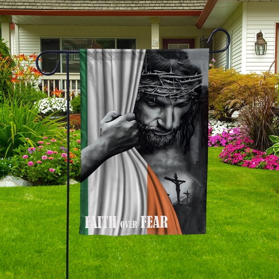 Christian Flags,Faith Over Fear Flag Christian Irish Ireland With Jesus for Outside Garden Flag (11.5x17.5) Double Sided-USA Flags Premium Polyester-Decorative Indoor Outdoor Flag