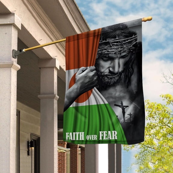 Christian Flags,Faith Over Fear Flag Christian Nigerien Niger With Jesus for Outside House Flag, Double-Sided Decorative Outdoor Flag, Patriotic Polyester Yard Flag 29.5 x 39.5 in
