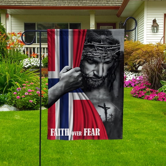 Christian Flags,Faith Over Fear Flag Christian Norwegian Norway With Jesus for Outside Garden Flag (11.5x17.5) Double Sided-USA Flags Premium Polyester-Decorative Indoor Outdoor Flag
