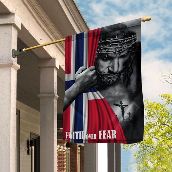 Christian Flags,Faith Over Fear Flag Christian Norwegian Norway With Jesus for Outside House Flag (29.5x39.5) Double Sided-USA Flags Premium Polyester-Decorative Indoor Outdoor Flag