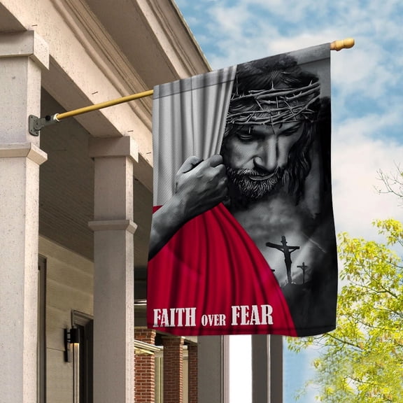 Christian Flags,Faith Over Fear Flag Christian Polish Poland With Jesus for Outside House Flag, Double-Sided Decorative Outdoor Flag, Patriotic Polyester Yard Flag 29.5 x 39.5 in