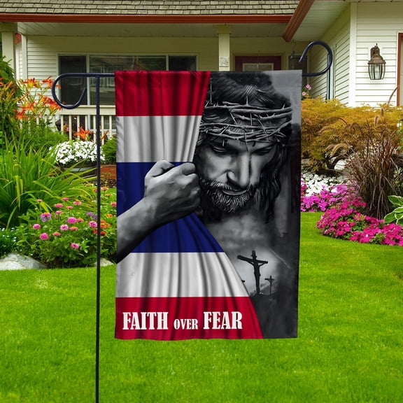 Christian Flags,Faith Over Fear Flag Christian Thai Thailand With Jesus for Outside Garden Flag (11.5x17.5) Double Sided-USA Flags Premium Polyester-Decorative Indoor Outdoor Flag