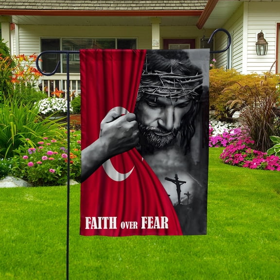 Christian Flags,Faith Over Fear Flag Christian Turkish Turkey With Jesus for Outside Garden Flag (11.5x17.5) Double Sided-USA Flags Premium Polyester-Decorative Indoor Outdoor Flag