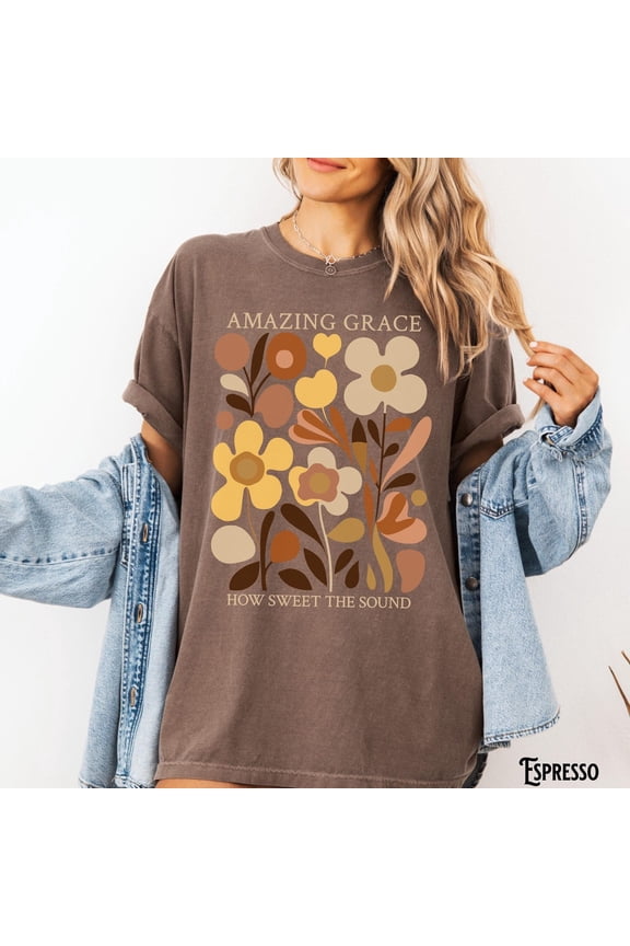 Christian Floral Amazing Grace How Sweet Sound Flower Faith Religious Cottagecore T-Shirt All Size S-3XL