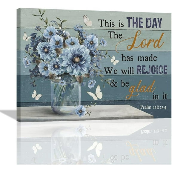 Christian Floral Decor Wall Art Scripture Bible Verse Wall Decor Butterfly Flower Pictures Rustic Religious Canvas Painting Framed Artwork for Bathroom Bedroom Living Room Bedroom 16"x12"