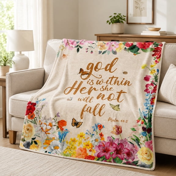 Christian Floral Fleece Blanket with Inspirational Verse, Soft Throw, 280 GSM