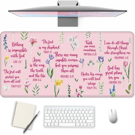 Christian Floral Large Pad, Inspirational Verse Extended Gaming Mousepad Keyboard Mat for Office Decor, Christian Desk Accessories, 31.5x15.7 Inch