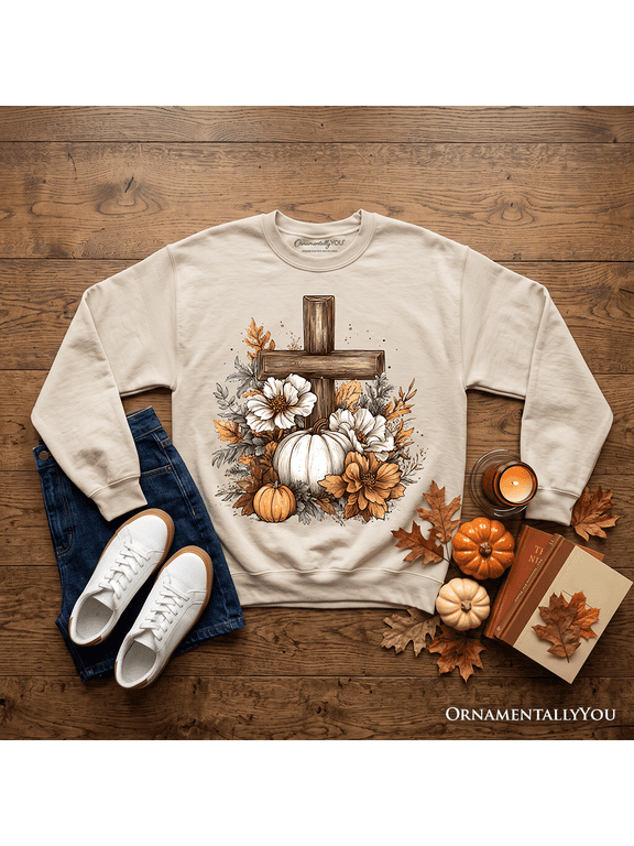 Christian Floral Pumpkin Cross Sweatshirt, Boho Religious Fall Sweater