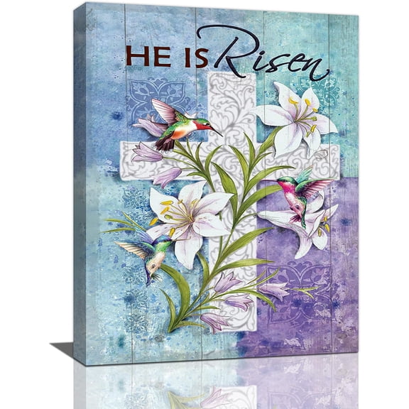 Christian Flower Hummingbird Wall Art Farmhouse Floral Wall Decor Scripture Bible Pictures Rustic Country Religious Canvas Painting Framed Artwork for Bathroom Bedroom Kitchen Living Room 12"x16"