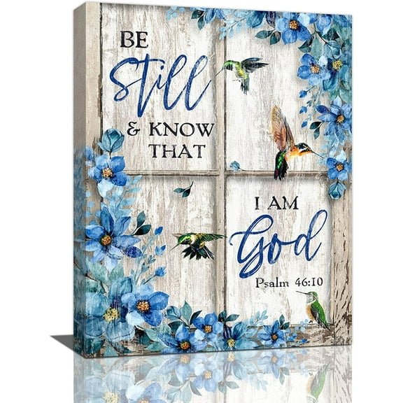 Christian Flower Wall Art Country Floral Hummingbird Pictures Wall Decor Rustic Bible Verse Bathroom Canvas Prints Painting Home Artwork for Bathroom Living Room Bedroom Kitchen Office Framed 12"x16"