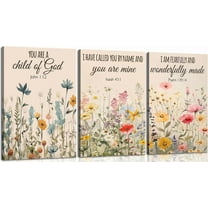Christian Flowers Wall Art Bible Verse Floral Canvas Paintings Psalm Religious Faith Pictures Wall Decor Nursery Wildflower Scripture Posters Prints for Girls Room Living Bedroom Unframed