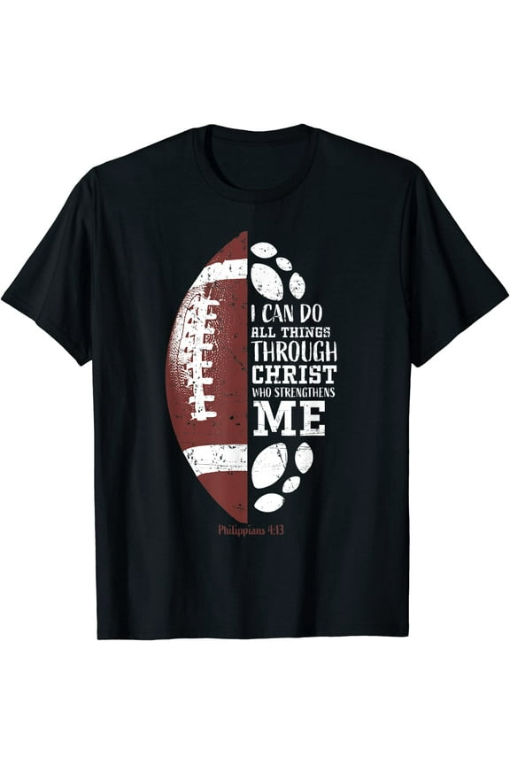 Christian Football Gifts Teen Boys Kids Men Religious Verse T-Shirt