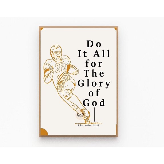 Christian Football Wall Art, Men Christian Christian Sports Poster Decor, Christian Athlete Gift, Retro Bible Verse Art Wall Art, Modern Wall Decor, 12x18 UNFRAMED