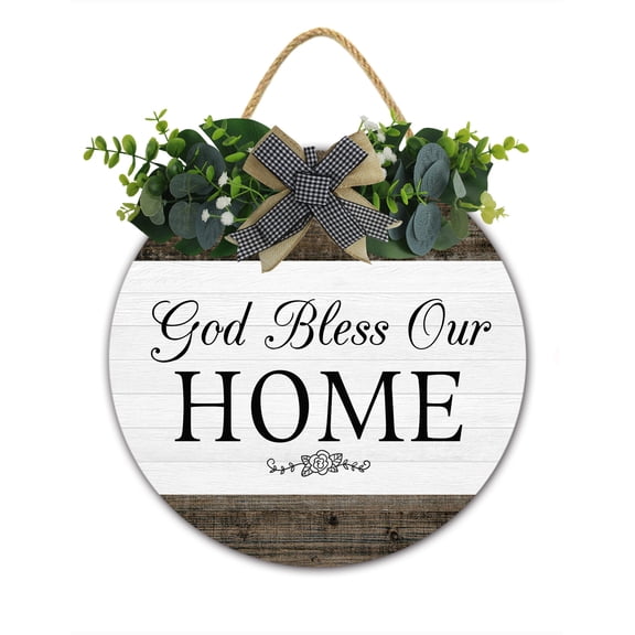Christian Front Door Decor, God Bless Our Home Welcome Sign, Inspirational Home Decor, Farmhouse Door Decorations Hanging, Rustic Wreath, Gift For Woman, Housewarming Gift Wall Plaque 12 Inch