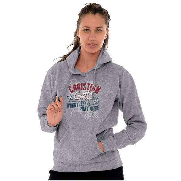 Christian Gals Worry Less Pray Women Plus Size Graphic Pullover Hoodie Brisco Brands 4X