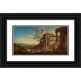 thumbnail image 1 of Christian Georg Schütz the elder 18x11 Black Ornate Wood Framed Double Matted Museum Art Print Titled - Mountainous River Landscape (1752), 1 of 5