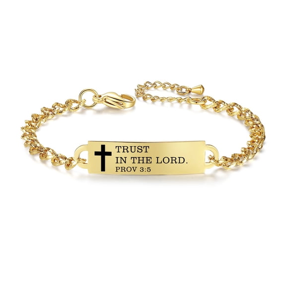 Christian Gift -Trust in the Lord. Prov 3:5 Scripture Jewelry Gold stainless steel Bible Verse Bracelet (3:5-G)