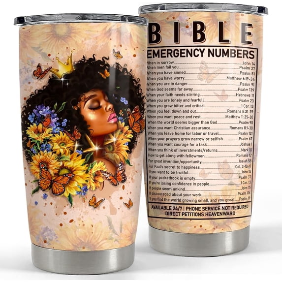 Christian Gift for Women Bible Christian Tumbler 20oz Stainless Steel Insulated Tumblers Coffee Travel Mug Cup for Black Woman Religious Gifts for Birthday Christmas
